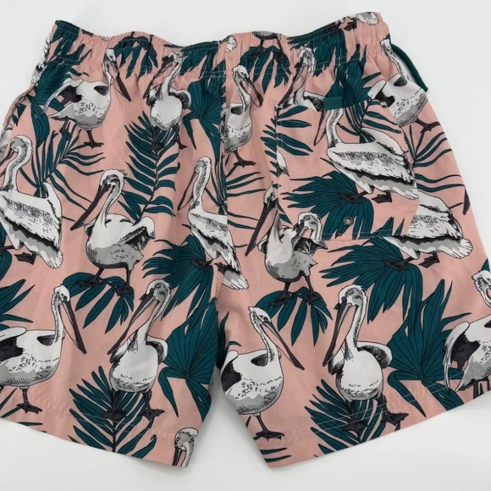 George tropical‎ Swim Trunks Pelican Palm Print Size M Pink Teal Beach Shorts